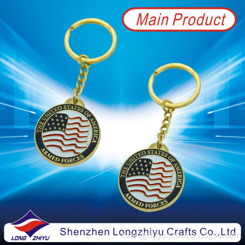 American Flag Enamel Coin Charm Metal Gold Keychain Custom Keyring (LZY800001)